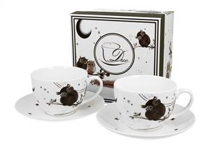 Cups with saucers 280 ml set of 2 pcs CHARMING OWLS 0877