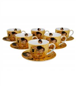 Six Cups with Saucers The Kiss Ecru Inspired by Klimt 5483