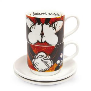 SET 2 STACKABLE ESPRESSO CUPS RED WITH SAUCERS PWM02I/S