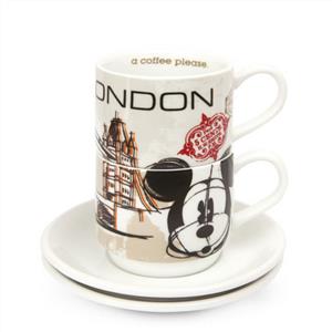 SET 2 STACKABLE ESPRESSO CUPS LONDON WITH SAUCERS PWM02I/LO